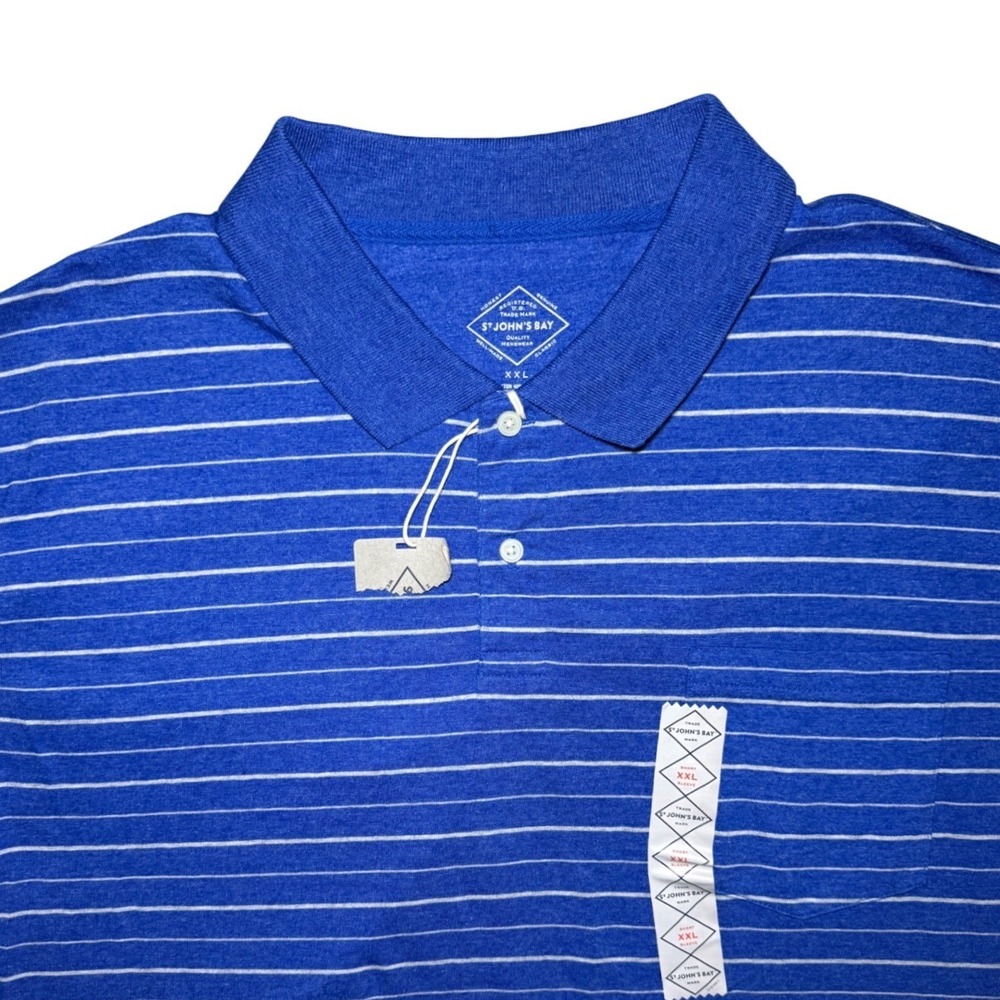 St. John's Bay Polo Shirt Mens XXL Blue Striped Short Sleeve Pocket NWT